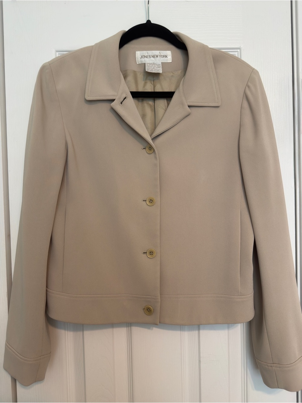 Jones New York Women's Light Beige Button-Front Lined Blazer